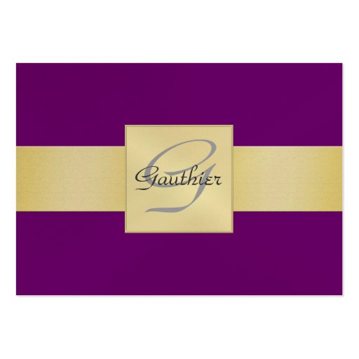 Elegant Purple Gold Ribbon Monogram Business Card (front side)