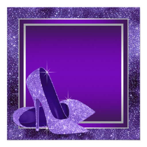 Elegant Purple High Heels Womans Birthday Party Personalized Invite