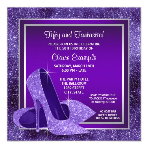 elegant purple high heels womans birthday party invitation elegant party invites