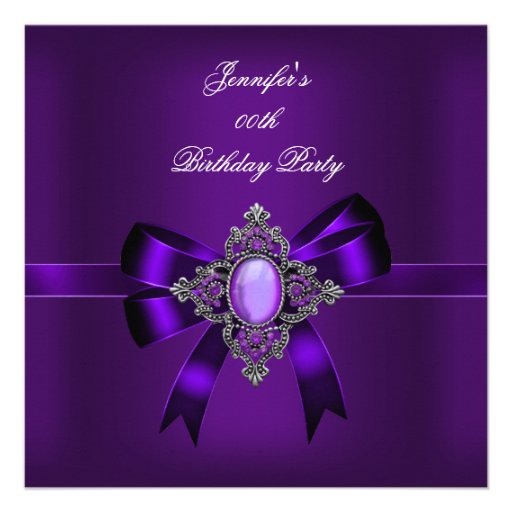 Elegant Purple Jewel Bow Birthday Party Personalized Invite