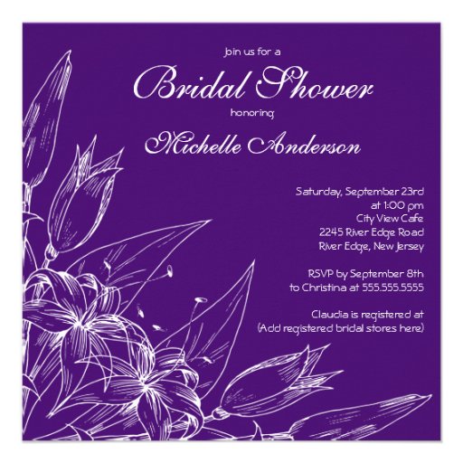 Elegant purple Lily Flower Bridal Shower Custom Invitation