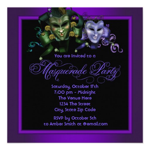 Elegant Purple Masquerade Party Invitations