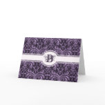 Elegant Purple Monogram Gothic Damask Thank You Cards