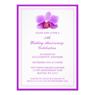 Elegant Purple Orchid 50th Wedding Anniversary Invitations
