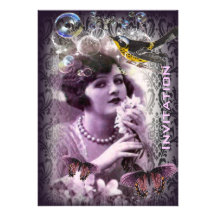 elegant purple paris vintage flapper girl fashion personalized invitation