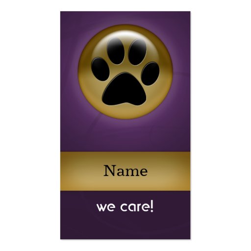 elegant purple paw print pet care Business Cards