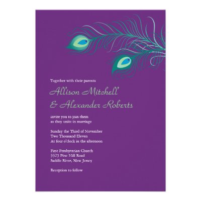 Elegant Purple Peacock Feathers Wedding Invitation
