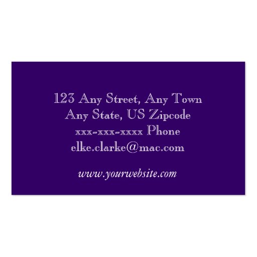 Elegant Purple Pink Damask Fashion Business Card (back side)