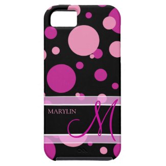 Elegant Purple & pink polka dots with monogram iPhone 5 Cover