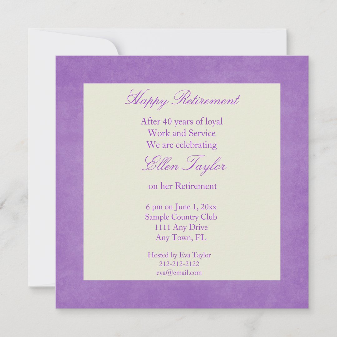 Elegant Purple Retirement Party Invitation Zazzle