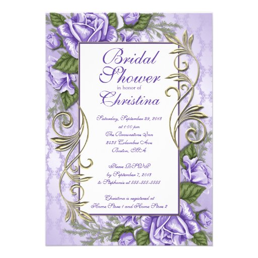 Elegant Purple Rose Bridal Shower invitations