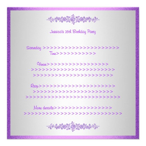 Elegant Purple Roses Sweet Sixteen Birthday Invitation