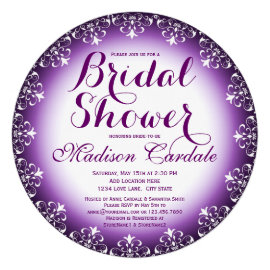Elegant Purple Round Bridal Shower Invitations
