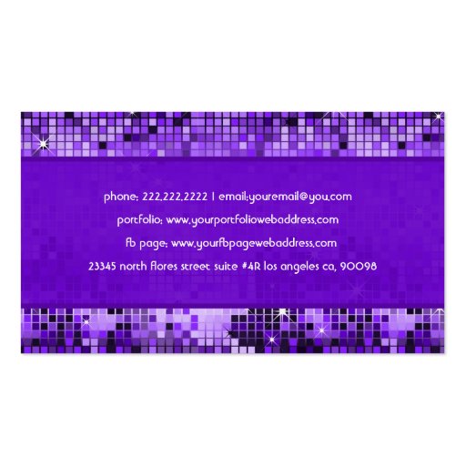 Elegant Purple Sequence Glitter Pattern Business Card Template (back side)