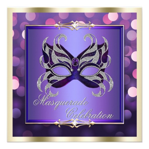 Elegant Purple Shimmering Lights Bokeh Masquerade Personalized Announcements