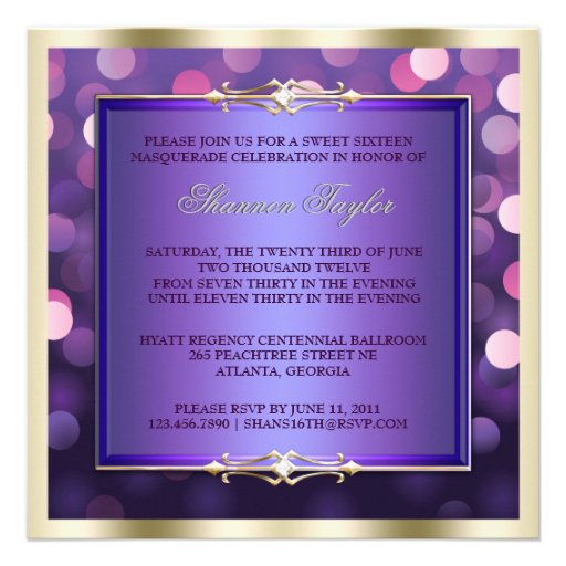 Elegant Purple Shimmering Lights Bokeh Masquerade Personalized Announcements