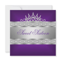 Elegant Purple Silver Jewel 16th Birthday Custom Invite