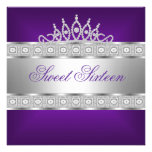 Elegant Purple Silver Jewel 16th Birthday Custom Invite