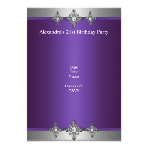 Elegant Purple Silver Jewel 21st Birthday Custom Invites