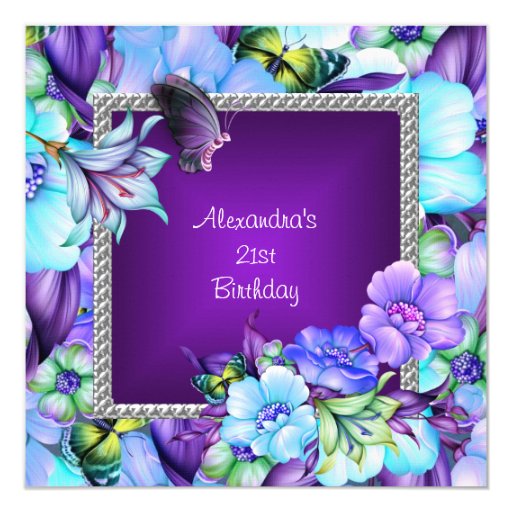 elegant purple silver flowers 21st birthday card purple birthday card