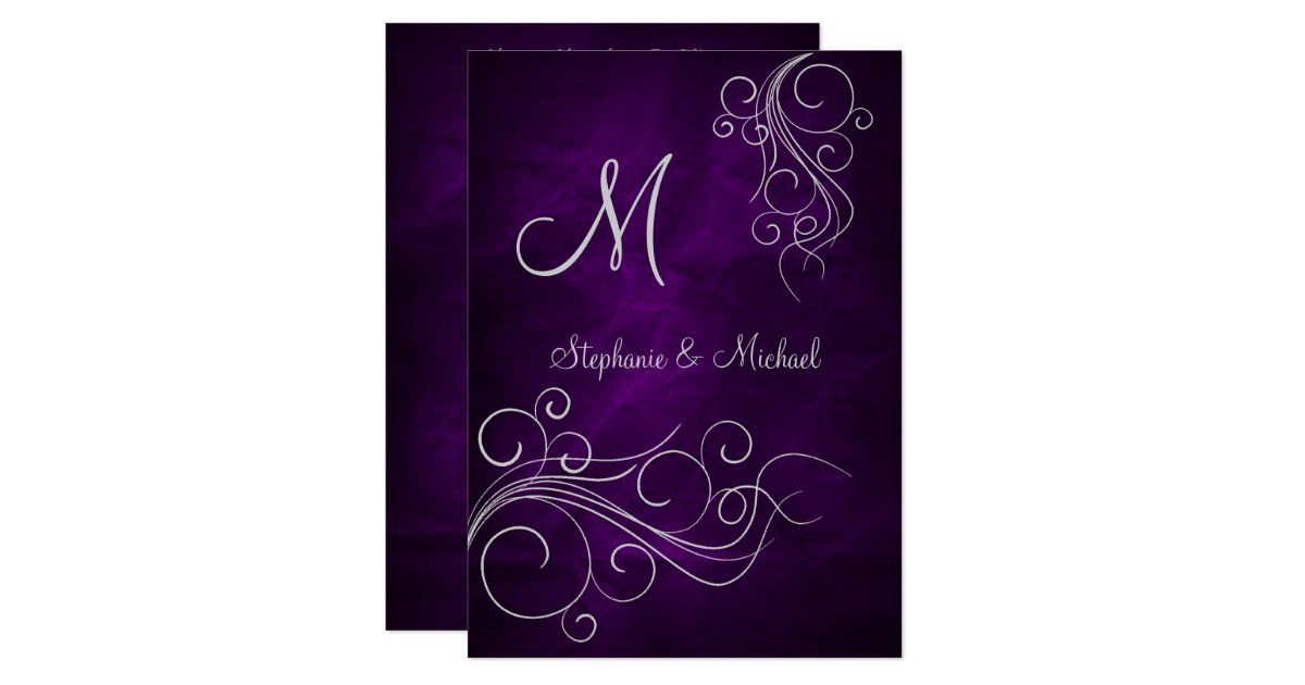 Elegant Purple Silver Monogram Wedding Invitation Zazzle