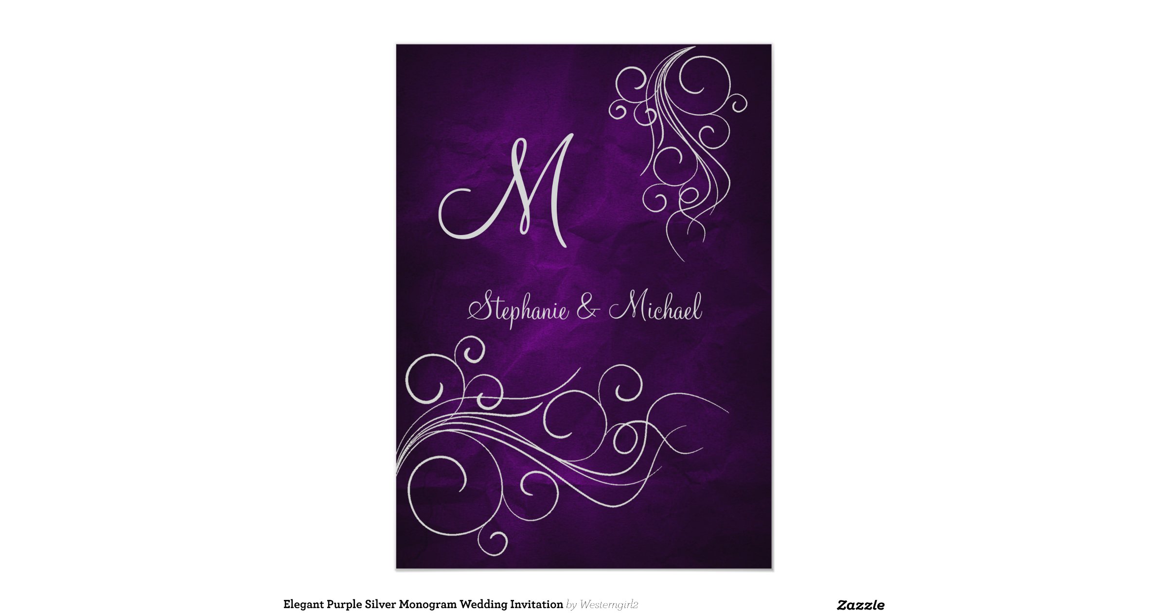 elegant_purple_silver_monogram_wedding_invitation ...