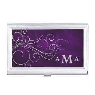 Elegant Purple Silver Swirl Monogram Case For Business Cards
