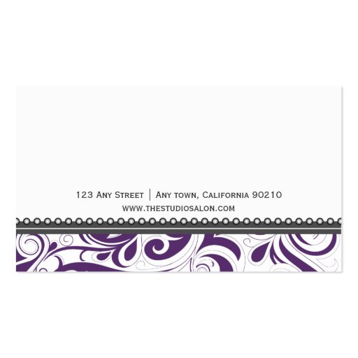 Elegant Purple Swirly Swirl Business Card Template (back side)