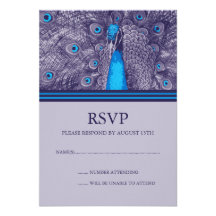 Elegant Purple Teal Peacock RSVP Response Cards Announcement