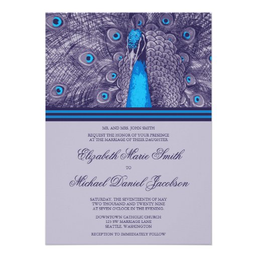 Elegant Purple Teal Peacock Wedding Invitation