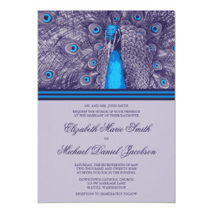 Elegant Purple Teal Peacock Wedding Invitation 5