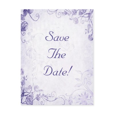 Elegant Purple Vintage Wedding Save The Date Postcards
