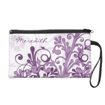 Elegant Purple White Floral Personalized Wristlet