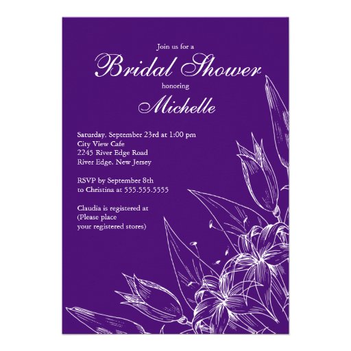 Elegant Purplel Lily Flower Bridal Shower Personalized Invites