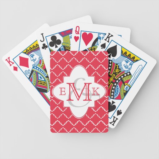 Elegant Quatrefoil Monogram - Red White Poker Deck