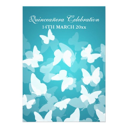 Elegant Quinceañera Party Butterflies Blue Announcement