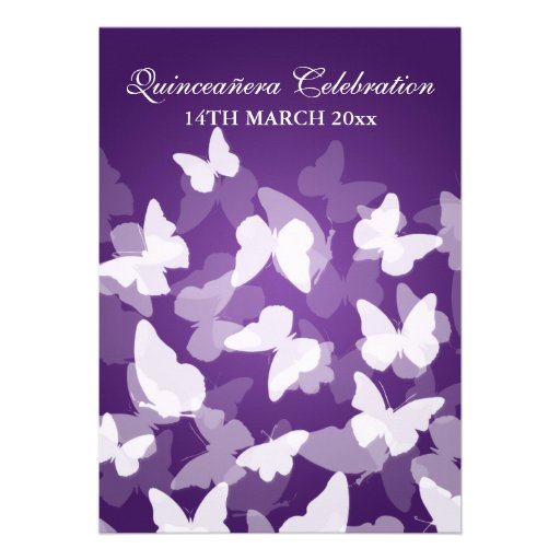 Elegant Quinceañera Party Butterflies Purple Custom Invites