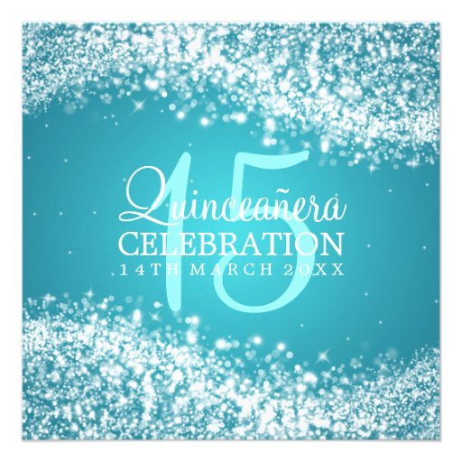 Elegant Quinceanera Party Sparkling Wave 2 Turquoi Custom Invitations
