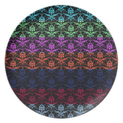 Elegant Rainbow Colorful Damask Fading Colors Dinner Plate