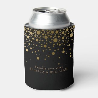 Elegant Random Gold Circle On Black Can Cooler