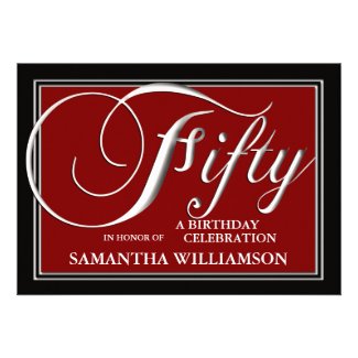 Elegant Red 50th Birthday Invitations