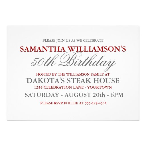 Elegant Red 50th Birthday Invitations