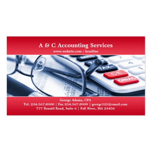 Elegant Red Accounting Business Card (front side)