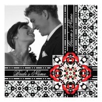 Elegant Red and Black Damask Wedding Invitations invitations