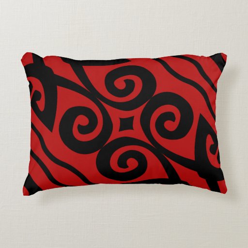 Elegant Red And Black Pattern Decorative Pillow Zazzle
