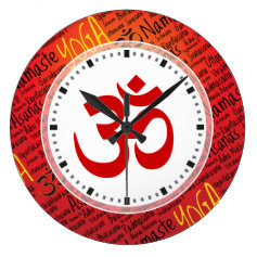 Elegant Red and Black Yoga Om Symbol Wall Clocks