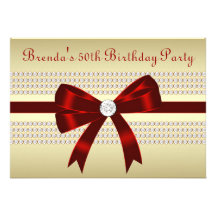 Elegant Red and Gold 50th Birthday Party Custom Invitation