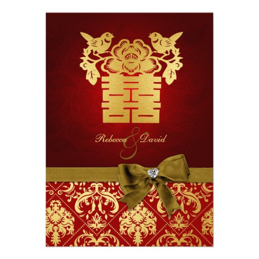 Elegant Red and Gold Chinese Double Happiness Custom Invitations
