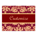 Elegant Red and Gold Classy Damask Designs Postcards