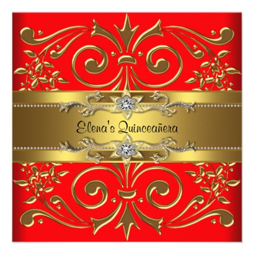 Elegant Red and Gold Quinceanera Invitations (front side)